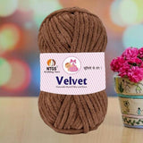 NTGS Velvet Glitter Yarn – Wooden Brown Shade No. 13 | Ultra Soft 100% Polyester Yarn